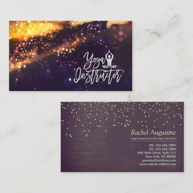 Yoga Meditation Instructor Blue Gold Bokeh Glitzer Visitenkarte (Vorne/Hinten)