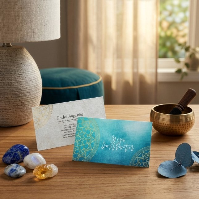 Yoga Meditation Instructor Blue Gold Foil Mandala Visitenkarte (Von Creator hochgeladen)