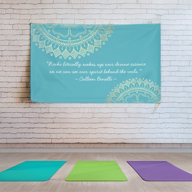 Yoga Meditation Instructor Blue Gold Mandala Zitat Banner (Von Creator hochgeladen)