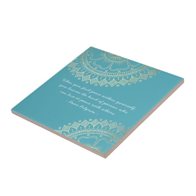 Yoga Meditation Instructor Blue Gold Mandala Zitat Fliese (Seite)