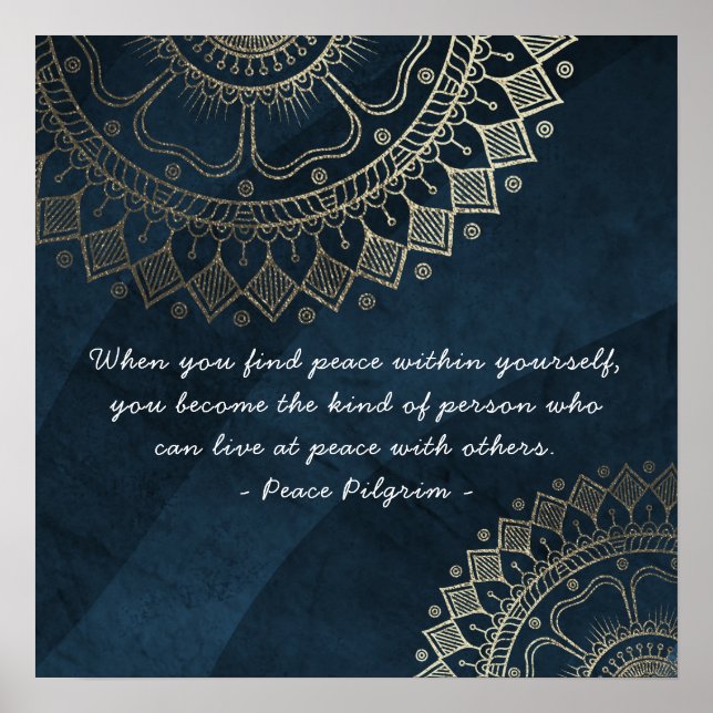Yoga Meditation Instructor Blue Gold Mandala Zitat Poster (Vorne)