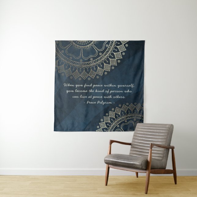 Yoga Meditation Instructor Blue Gold Mandala Zitat Wandteppich (Beispiel)
