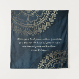 Yoga Meditation Instructor Blue Gold Mandala Zitat Wandteppich