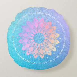 Yoga Meditation Instructor Blue Rose Gold Mandala Rundes Kissen