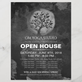Yoga Meditation Instructor BW Tree Logo Open House Flyer