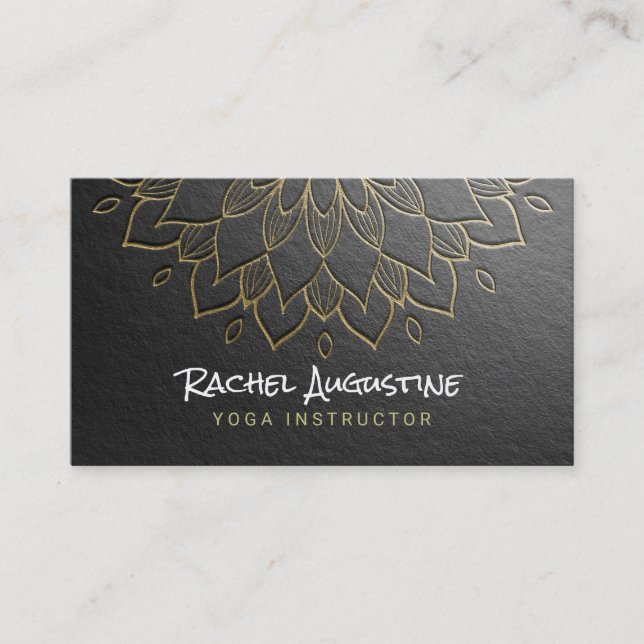 YOGA Meditation Instructor Chic Black Gold Mandala Visitenkarte (Vorderseite)
