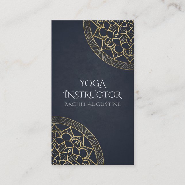 Yoga Meditation Instructor Chic Black Gold Mandala Visitenkarte (Vorderseite)