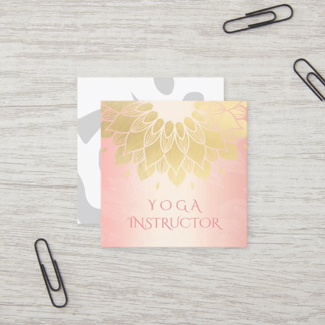 YOGA Meditation Instructor Chic Rose Gold Mandala Quadratische Visitenkarte (Vorderseite/Rückseite Beispiel)