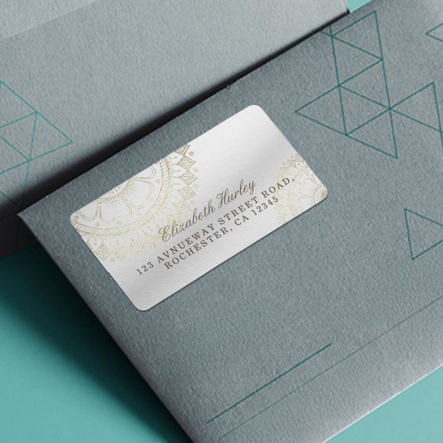 Yoga Meditation Instructor Gold Mandala Blume Adressaufkleber (Von Creator hochgeladen)