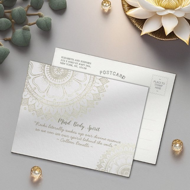 Yoga Meditation Instructor Gold Mandala Blume Postkarte (Von Creator hochgeladen)