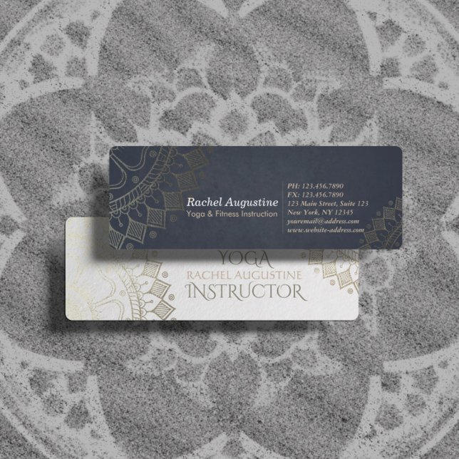 Yoga Meditation Instructor Gold Mandala Navy Blue Mini Visitenkarte (Von Creator hochgeladen)