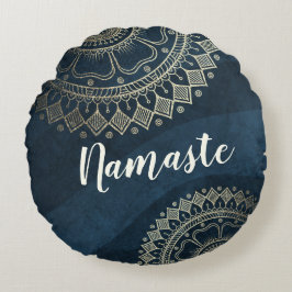Yoga Meditation Instructor Gold Mandala Navy Blue Rundes Kissen