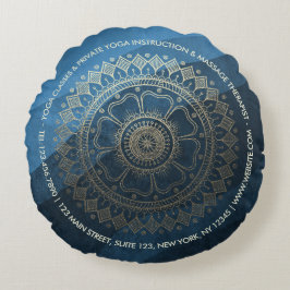 Yoga Meditation Instructor Gold Mandala Navy Blue Rundes Kissen