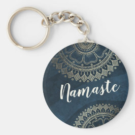 Yoga Meditation Instructor Gold Mandala Navy Blue Schlüsselanhänger