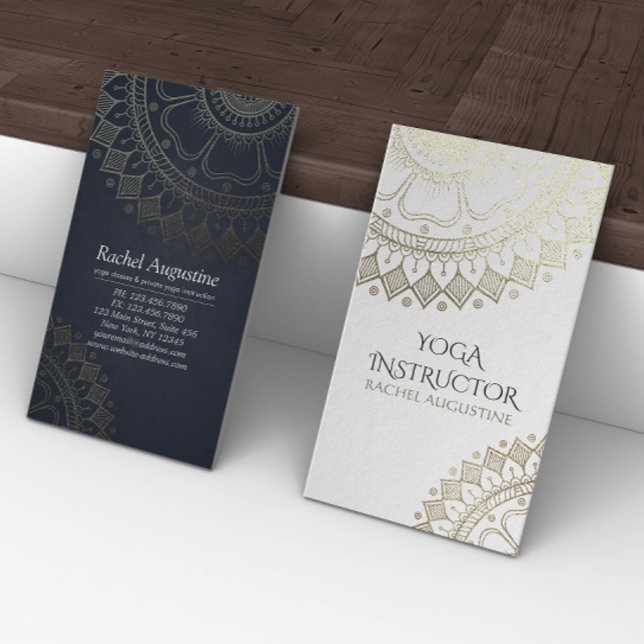 Yoga Meditation Instructor Gold Mandala Navy Blue Visitenkarte (Von Creator hochgeladen)