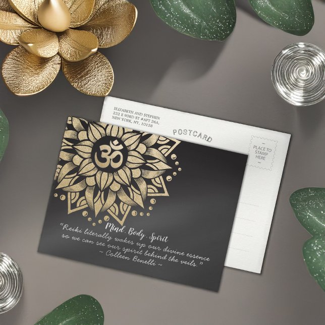 Yoga Meditation Instructor Gold Mandala Om Symbol Postkarte (Von Creator hochgeladen)