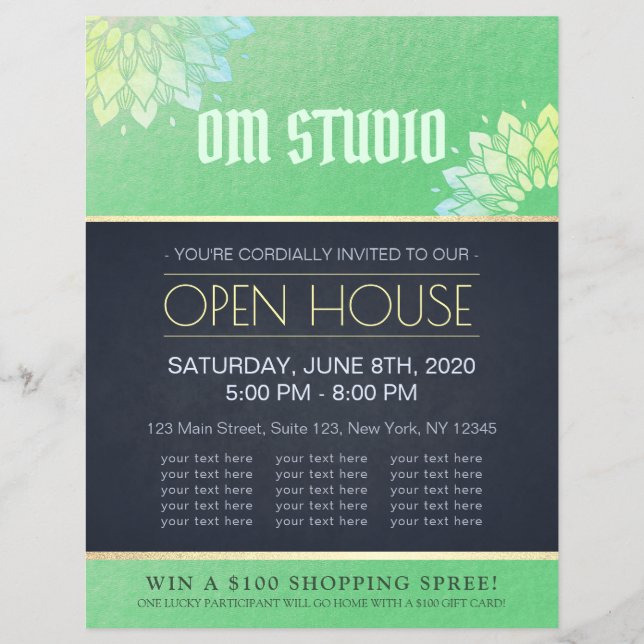 Yoga Meditation Instructor Gold Mandala Open House Flyer (Vorne)