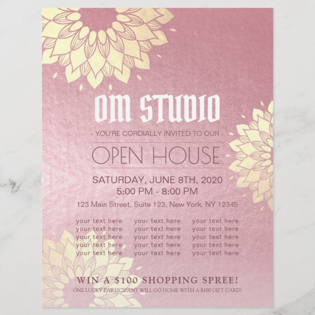 Yoga Meditation Instructor Gold Mandala Open House Flyer (Vorne)