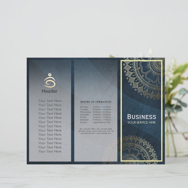 Yoga Meditation Instructor Gold Mandala Tri-Fold (Stehend Vorderseite)