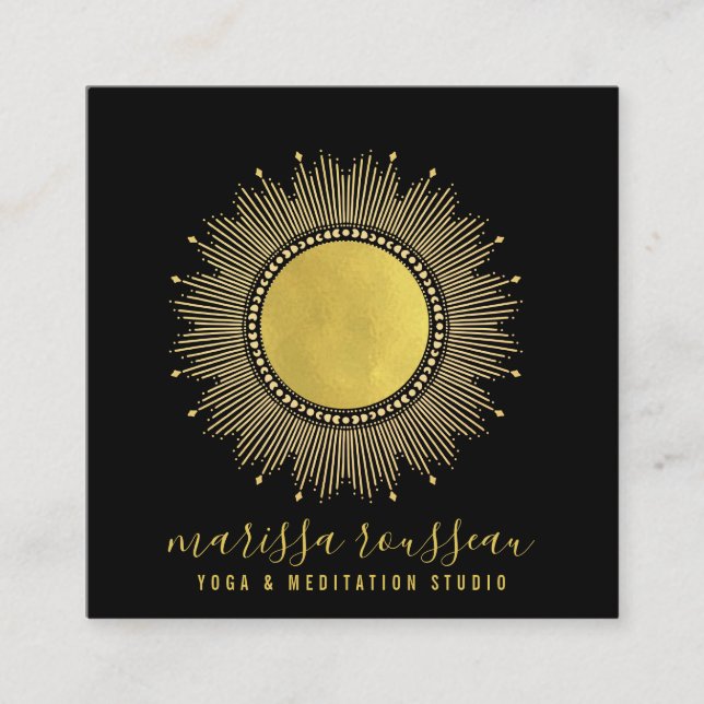 Yoga Meditation Instructor Gold Sun Mandala Square Quadratische Visitenkarte (Vorderseite)