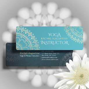 Yoga Meditation Instructor Green Blue Gold Mandala Mini Visitenkarte