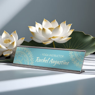 Yoga Meditation Instructor Green Blue Gold Mandala Schreibtischnamensplakette