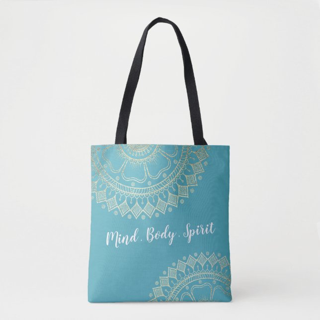 Yoga Meditation Instructor Green Blue Gold Mandala Tasche (Vorderseite)