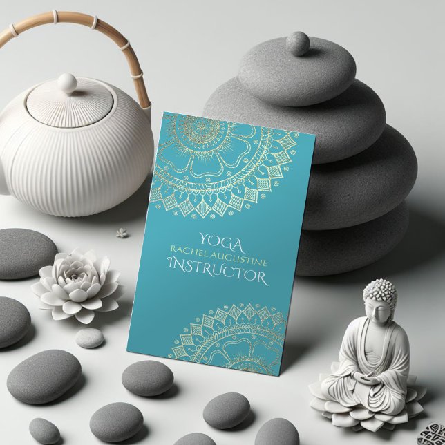 Yoga Meditation Instructor Green Blue Gold Mandala Terminkarte (Von Creator hochgeladen)
