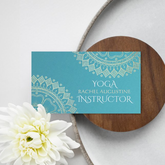Yoga Meditation Instructor Green Blue Gold Mandala Visitenkarte (Von Creator hochgeladen)