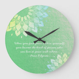 Yoga Meditation Instructor Green Gold Foil Mandala Große Wanduhr