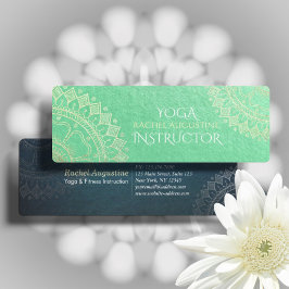 Yoga Meditation Instructor Green Gold Foil Mandala Mini Visitenkarte