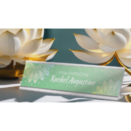 Yoga Meditation Instructor Green Gold Foil Mandala Schreibtischnamensplakette