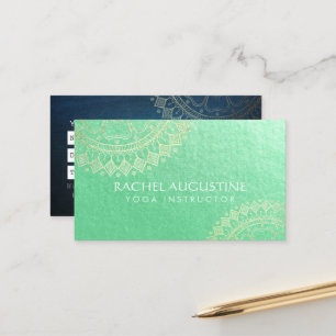 Yoga Meditation Instructor Green Gold Foil Mandala Terminkarte