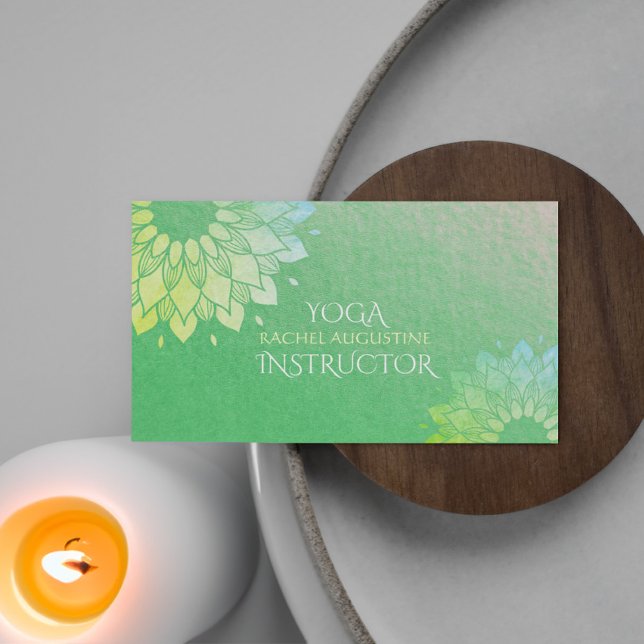 Yoga Meditation Instructor Green Gold Foil Mandala Visitenkarte (Von Creator hochgeladen)