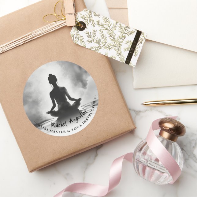 Yoga Meditation Instructor Lotus Pose Tinte Malere Runder Aufkleber (Schenken)