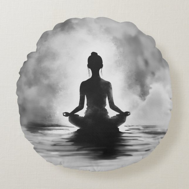 Yoga Meditation Instructor Lotus Pose Tinte Malere Rundes Kissen (Vorderseite)
