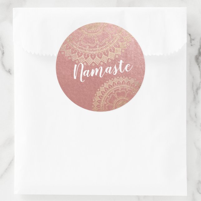 Yoga Meditation Instructor Pink Gold Foil Mandala Runder Aufkleber (Tasche)