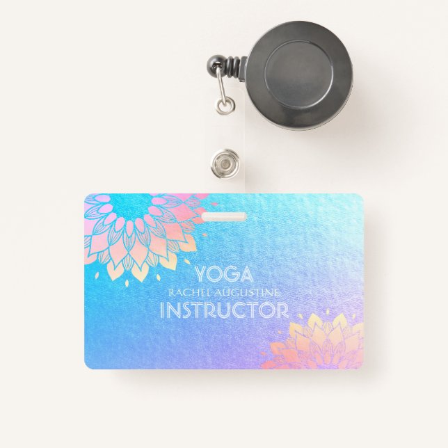 Yoga Meditation Instructor Rose Blue Gold Mandala Ausweis (Vorderseite mit Rechteck)