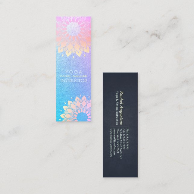 Yoga Meditation Instructor Rose Blue Gold Mandala Mini Visitenkarte (Vorne/Hinten)