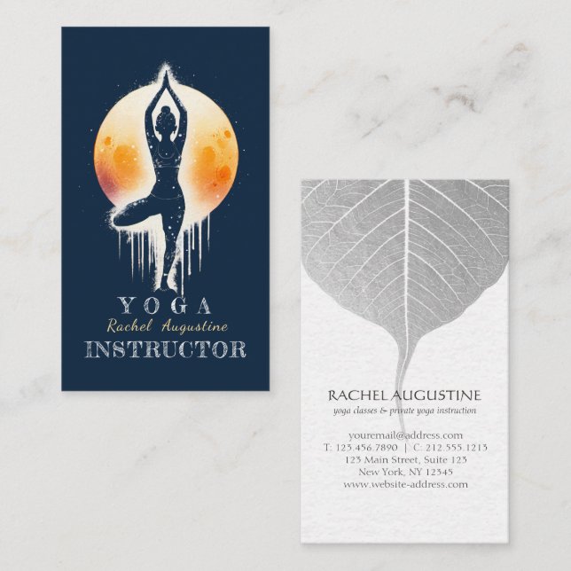 Yoga Meditation Instructor Tree Pose Vollmond Visitenkarte (Vorne/Hinten)