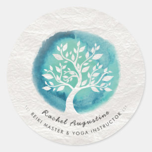 Yoga Meditation Instruktor Eleganter Aquarellbaum Runder Aufkleber