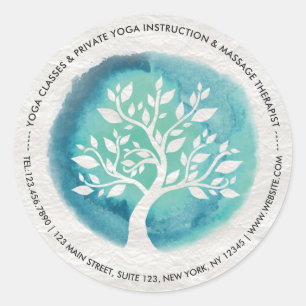 Yoga Meditation Instruktor Eleganter Aquarellbaum Runder Aufkleber