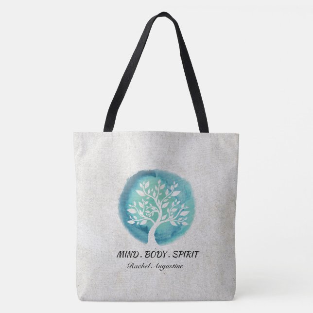 Yoga Meditation Instruktor Eleganter Aquarellbaum Tasche (Vorderseite)