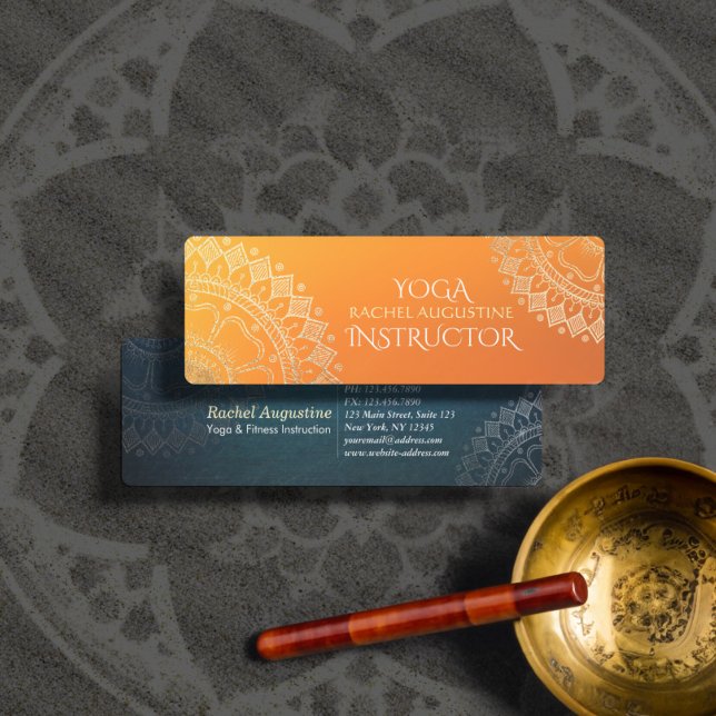 Yoga Meditation Lehrer Moderne Orange Gold Mandala Mini Visitenkarte (Von Creator hochgeladen)