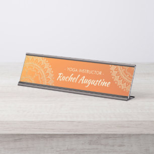 Yoga Meditation Lehrer Moderne Orange Gold Mandala Schreibtischnamensplakette