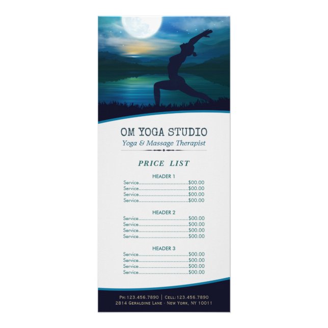 Yoga Meditation Lehrer Moon Salutation Price List Werbekarte (Vorne)