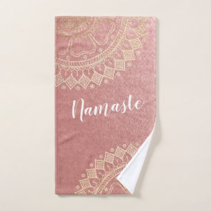 Yoga Meditation Lehrer Pink Gold Mandala Zitat Badhandtuch Set