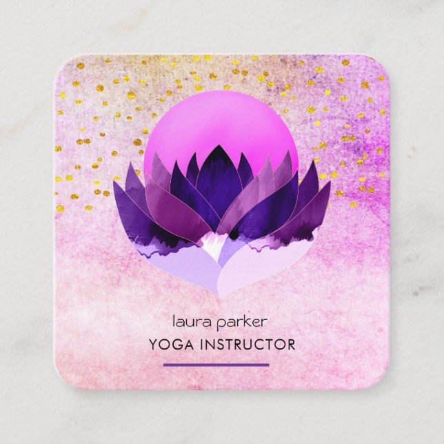 Yoga Meditation Lila Lotus Blume Massage Quadratische Visitenkarte (Vorderseite)