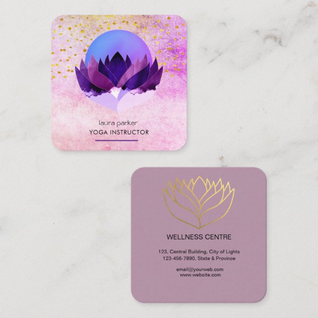Yoga Meditation Lila Lotus Blume Massage Quadratische Visitenkarte (Vorne/Hinten)