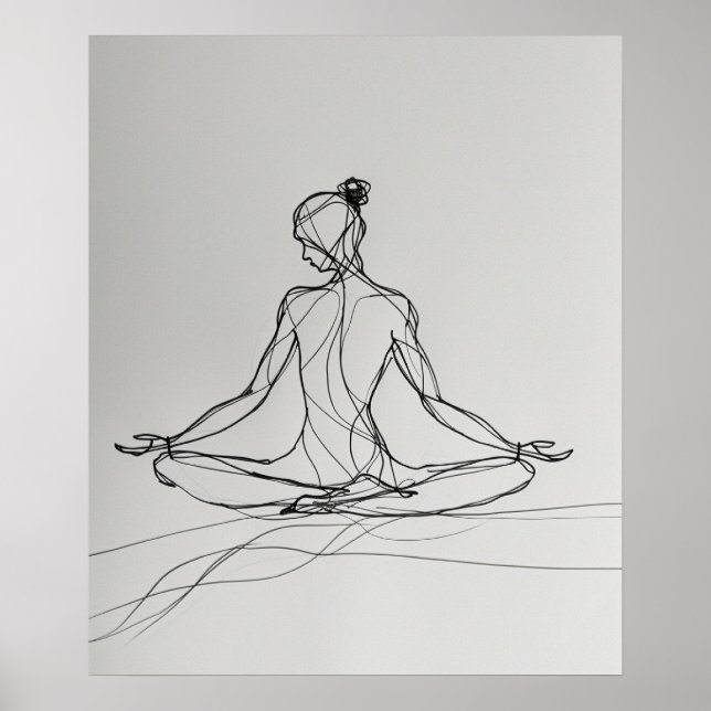 Yoga Meditation Minimalistische Linienkunst Poster (Vorne)